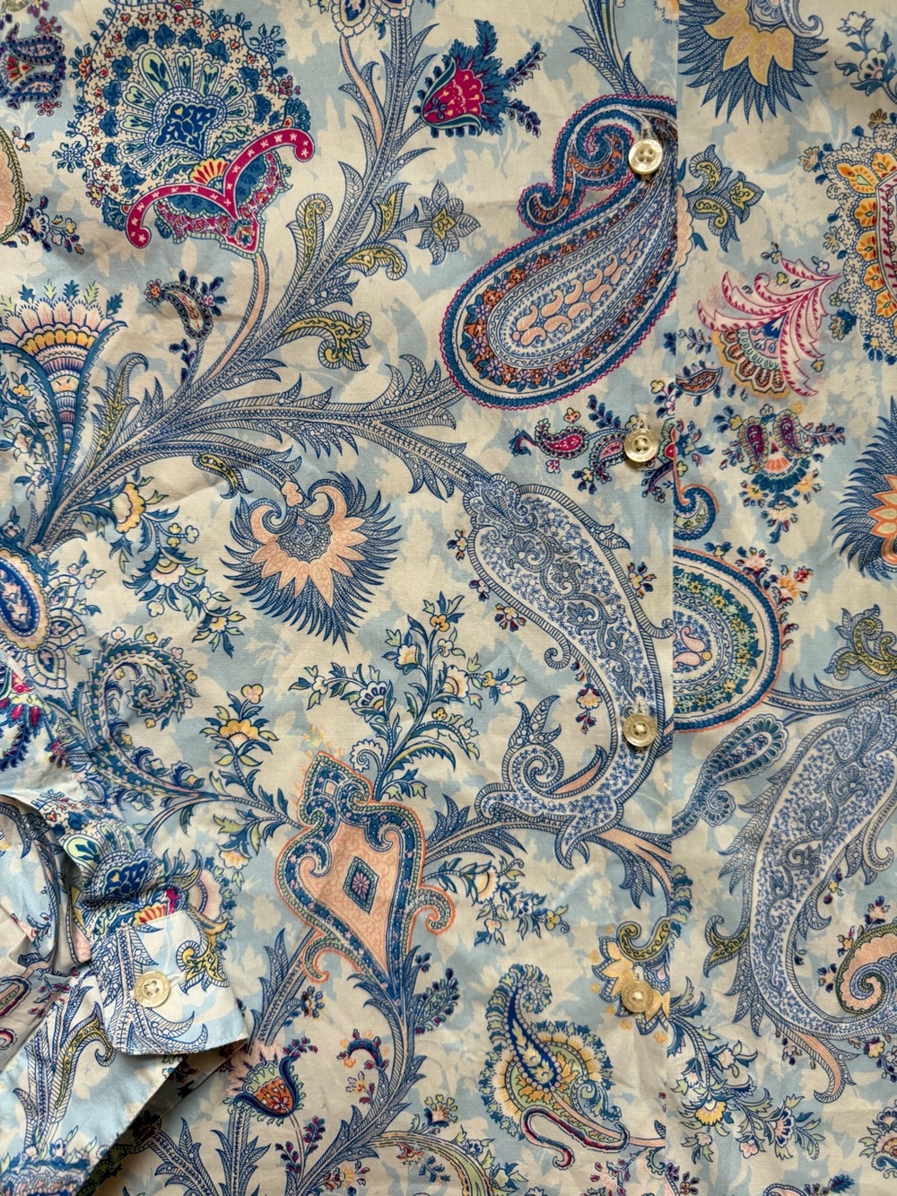 ETRO Italy Light Blue Paisley Cotton Button Down Long Sleeve Shirt - Picture 4 of 5